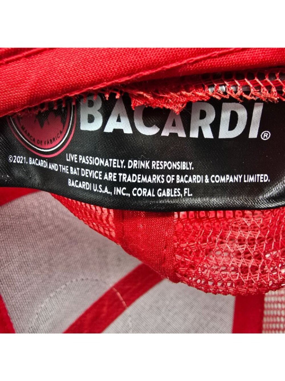 Bacardi Marca De Fabrica Bat Logo Red & Black Mesh Snapback Hat *Fair Condition - Picture 5 of 11